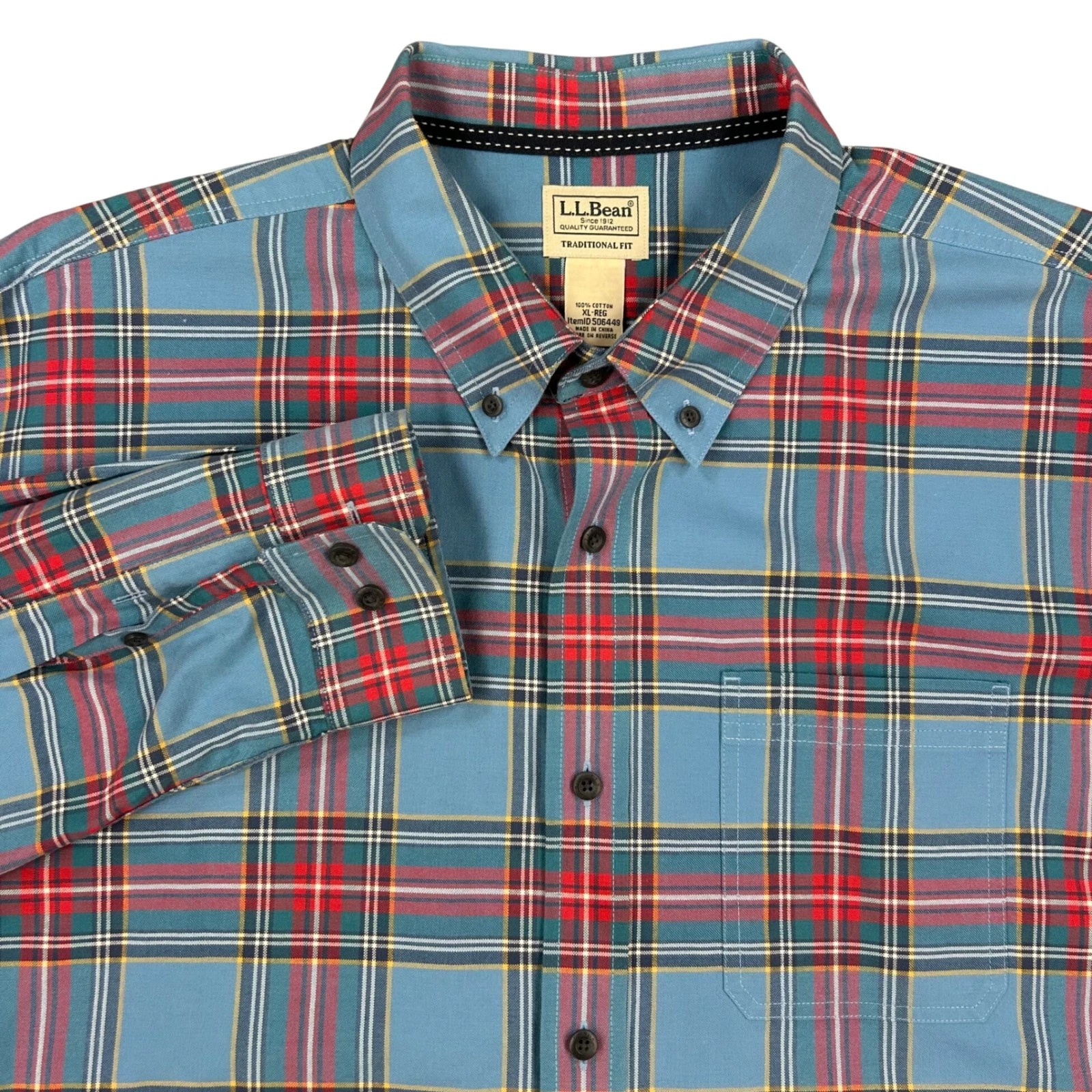 LL Bean Traditional Fit Plaid Flannel Button Down Shirt Mens XL Long Sleeve BOHO