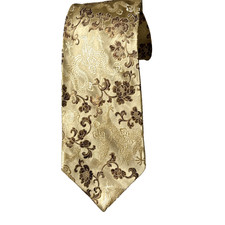 Hantingxiufang 100 Silk men's Tie Dragon  flowers on Gold Luxury brocade 57x4"