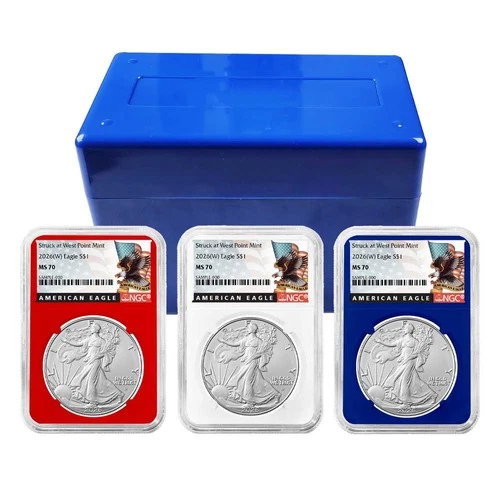3pc Set - 2026 (W) $1 1-oz American Silver Eagle NGC MS70 Black Label Red White