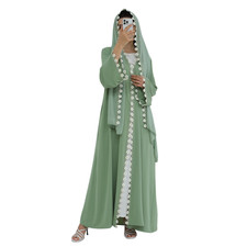 Moroccan Abaya Women Muslim Open Cardigan Long Maxi Dress w/Scarf Robes Ramadan