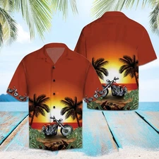 Motorcycles Sunset Beach Unisex Adult, Summer Beach Hawaiian Shirt, Aloha Party
