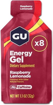 8-Count GU Energy Gel, Raspberry Lemonade Flavor - Ideal for Workouts & Recovery