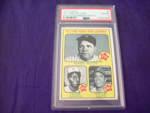 1973 TOPPS #1 ALL TIME HR LDRS BABE RUTH, HANK AARON, WILLIE MAYS PSA 6