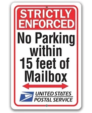 Do Not Block Mailbox Metal Sign No Parking 15 Feet Delivery Notice 8x12
