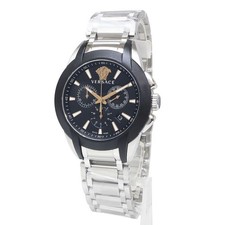 Versace VEM800218 Chronograph Quartz Watch Silver/Black Steel Box Condition