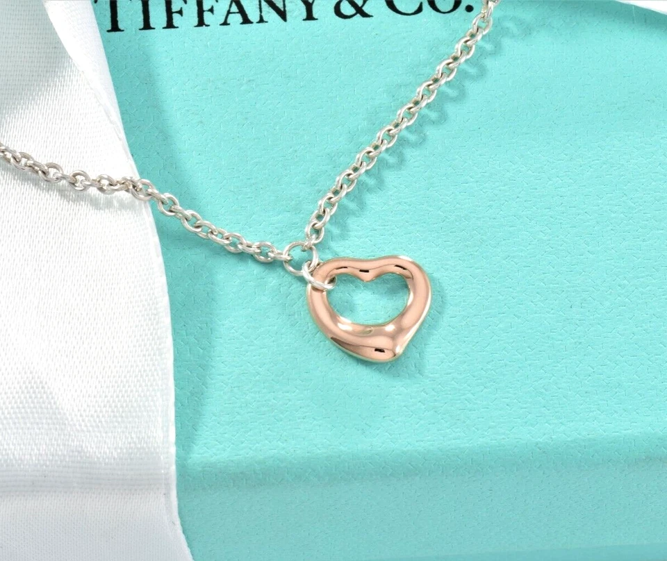 Tiffany & Co Rose Gold Silver Elsa Peretti Mini Open Heart 7.5" Bracelet & Pouch - Image 4 of 4
