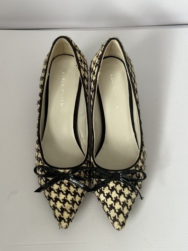 Karen Millen Genuine Leather Houndstooth Calf Hair Kitten Heel Pump Shoes Sz 37 - Picture 9 of 13
