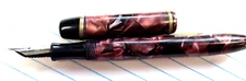 Vintage 1940s Celluloid Fountain Pen Burgundy Marbled Iridium Tipped