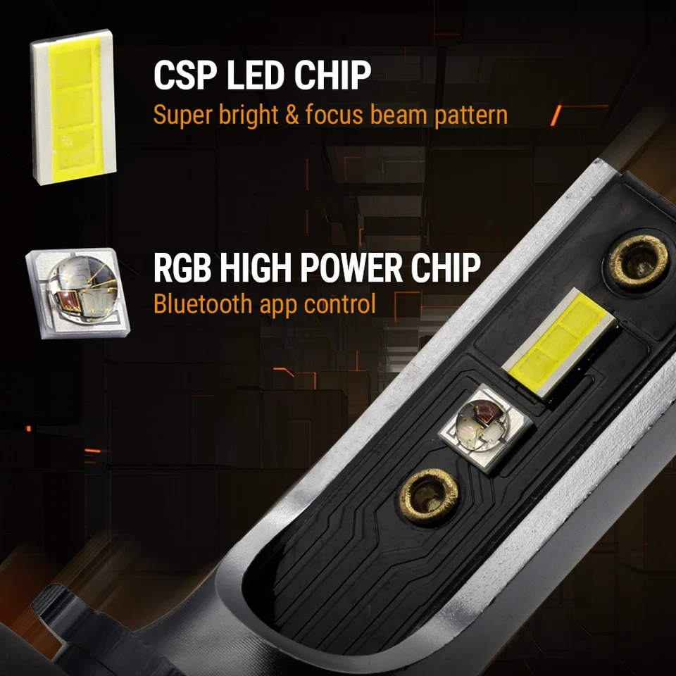2-in-1 H4/9003 CSP LED Headlight Kit 540W 7600LM+RGB Bluetooth Phone Control - Image 2 of 4