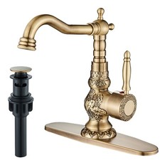 Antique Brass Swivel Spout Bathroom Faucet Vanity Basin Sink Mixer Tap w/ Drain