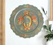 Stunning Vintage Norwegian Folk Art Rosemaled 14  Plate Signed V. Wahl