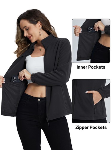 Women's Fleece Lined Jackets Stand Collar Full Zip Sweatshirts Outdoor Warm Coat - Picture 29 of 110