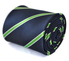 Frederick Thomas navy tie with green and white club stripes FT2059