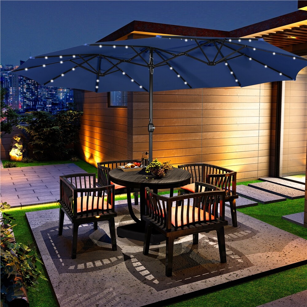 13ft patio umbrella Garvee 13FT Double-Sided Outdoor Patio Umbrella, Fade Resistant Canopy,  Rectangular, Tan, Large Shade for Deck & Garden main image 0