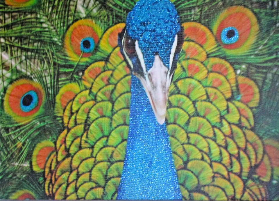 Pfau-Digitaldirektdruck auf Leinwand mit Glitzer, auf Holzrahmen - Bild 2 von 4