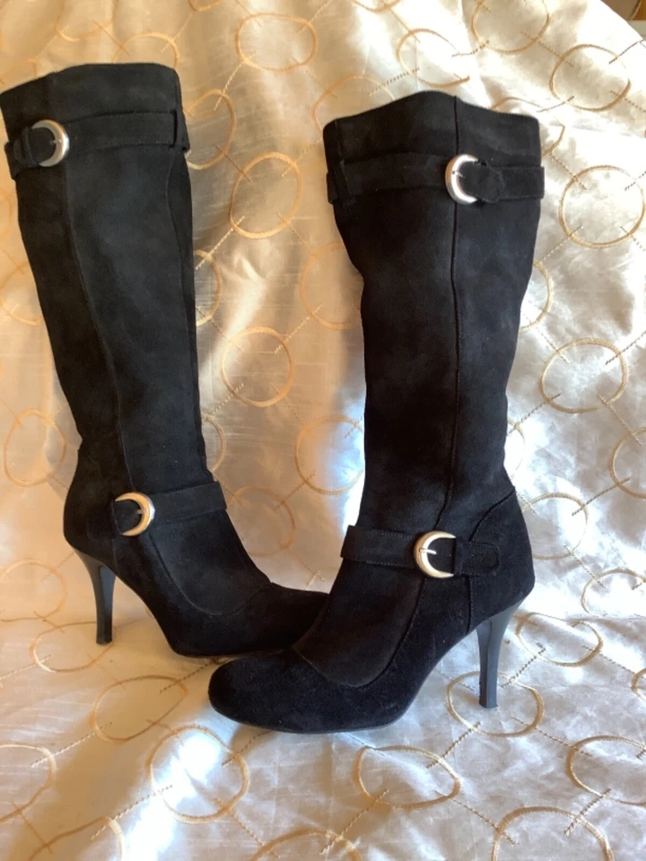 Coldwater Creek Black Suede Zip Up Boots 9M - Image 2 of 4