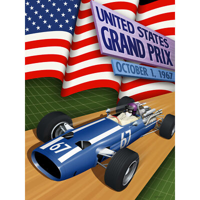 Großer Preis der Vereinigten Staaten 1967 Sebring Rennbahn Wandbild Leinwanddruck 18 x 24 Zoll