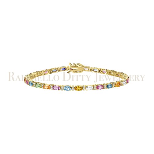 8.16 Ct Diamond & Ruby Tennis Bracelet Real 14K Yellow Gold Gift for Women - Picture 2 of 21