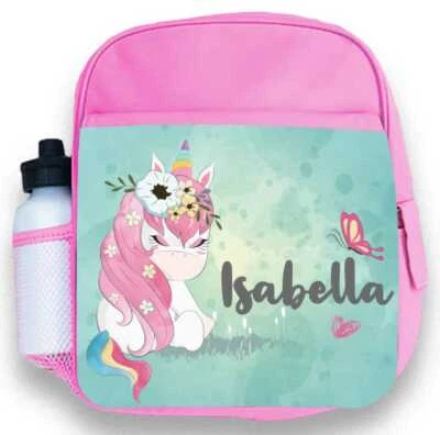 DAILY GIFTS Personalisierter Kinder Rucksack beliebiger Name Einhorn Mädchen Kinder Schulanfang Tasche 1