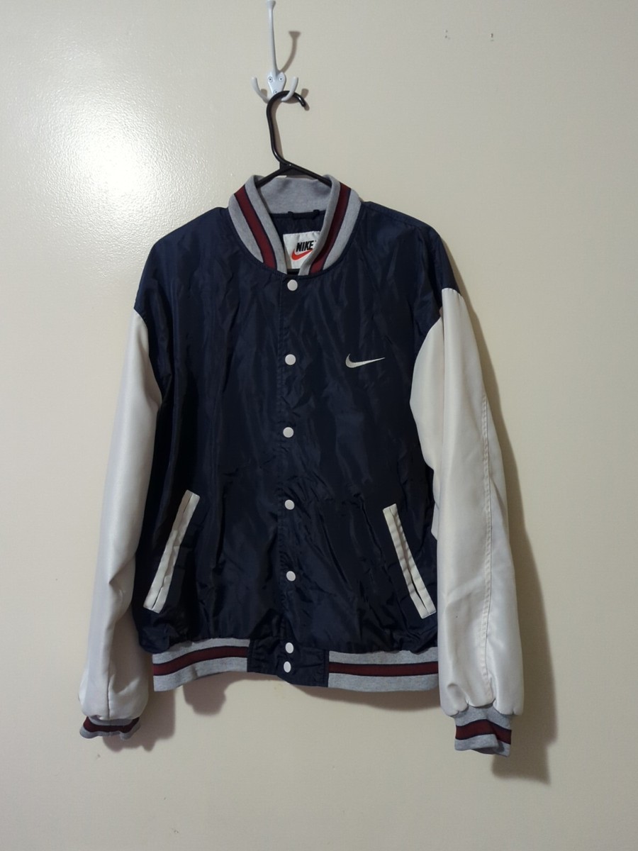 Vintage Nike 90s Nylon Bomber Varsity Jacket Blue White Maroon Men