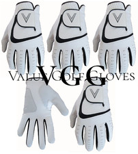 5 Mens Golf Gloves All Weather Black or White Cabretta Leather Palm Patch V Logo