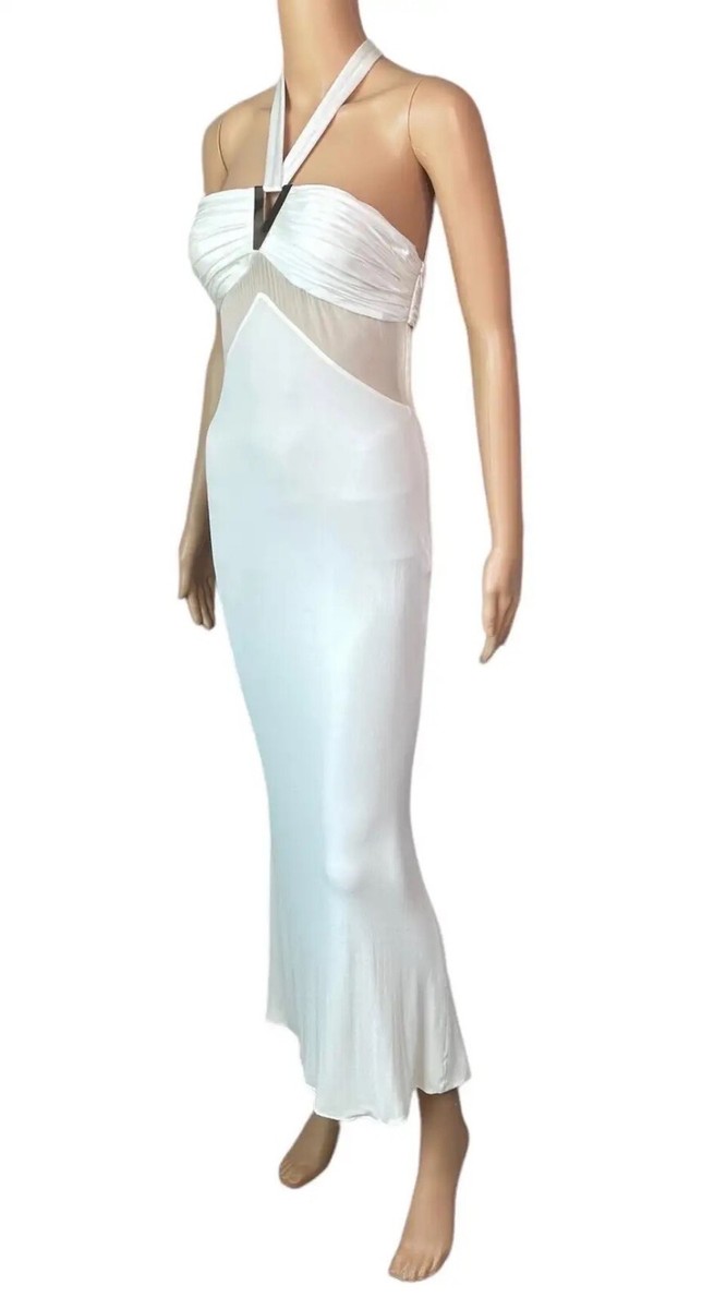 Versace F/W 2006 Halter Cutout Sheer Panels Bodycon Ivory Evening