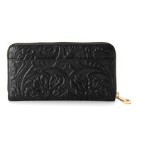Aspinal Of London Continental Clutch Zip Wallet In Black Embossed Flower. Aspinal Of London Continental Clutch Zip Wallet In Black Embossed Flower.