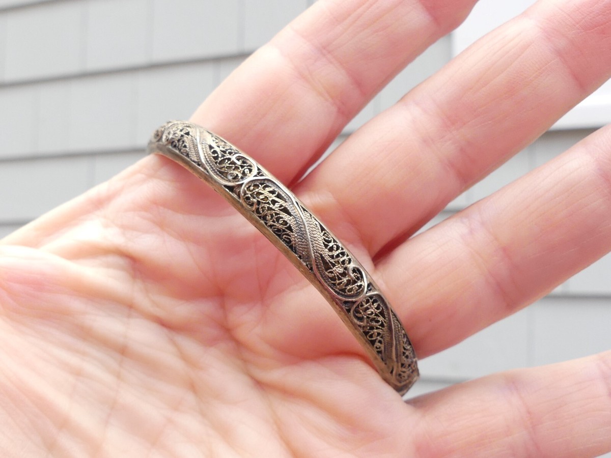 Antique/vintage 835 silver filigree clamper bracelet German Antique/vintage 835 silver filigree clamper bracelet German