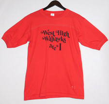 Vintage 1980s WEST HIGH SCHOOL WAHAWKS Waterloo Iowa Made in USA T Shirt Mens L