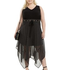 Love Squared Womens Black Sleeveless V Neck Tea-Length Layered Dress Plus 3X