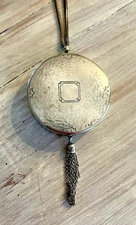 Vintage Silver Embossed Powder Compact with Wrist Strap & Tassel (4a)