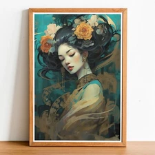 Art Nouveau Geisha Woman 04, Art Nouveau poster, Geisha Print, Art Nouveau Art