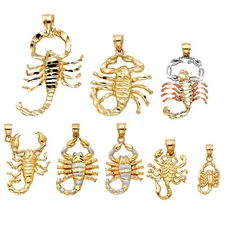 14K Solid Italian Gold Scorpion Charm Pendant Dije Colgante de Oro Escorpion
