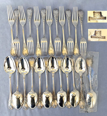 12 couverts à poisson métal argenté style Louis XV orfèvre Boulenger French silver-plated 24p fish cutlery set - France