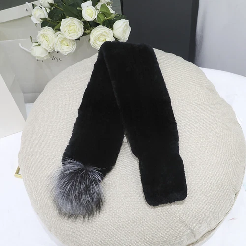 Real Rex Rabbit Fur Scarf Winter Warm Neckerchief Fox Fur Pom pom Fluffy Soft - Picture 16 of 24