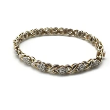 Vintage 925 Sterling Silver XO Hugs & Kisses Diamond Accent Tennis Bracelet