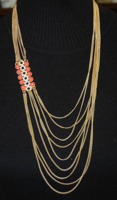 KENNETH COLE LONG RUNWAY STATEMENT RHINESTONE SIDE PIECE MULTI CHAIN NECKLACE