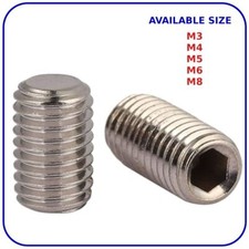 Grub Screws M3 M4 M5 M6 M8 Flat End Point Hex Socket Set Screw Zinc DIN 913