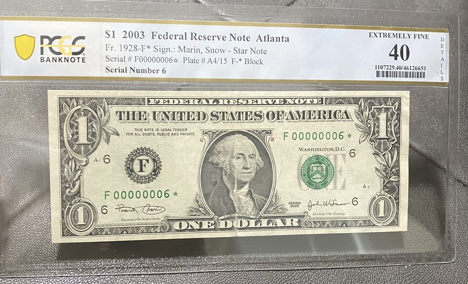 00000006 LOW SERIAL SINGLE DIGIT SUPER BINARY STAR NOTE NUMBER 00000006* UNIQUE ...