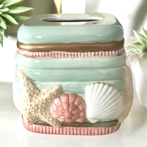 VINTAGE SHELL TISSUE BOX COVER 3D Ceramic 6” SHARRY HOLIDAY FAST SHIPPING