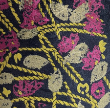 Blue Fucshia Gold Flowers Ropes MILA SCHON Silk LOGO Tie