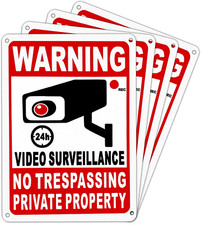4 Pack Large Warning Security Cameras In Use Metal Sign for House Business