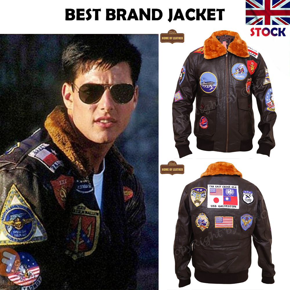 Pilot Top Gun Tom Cruise Men A2 Fighter Bomber Real Leather Jacket