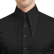 Men's Black Shirt 1930s Vintage Goodfellas Revival Spear Long Pointed Collar