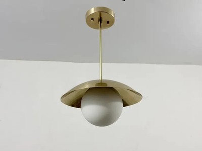 Mid-Century Modern Brass Glass Globe Ceiling Light | Flush Mount