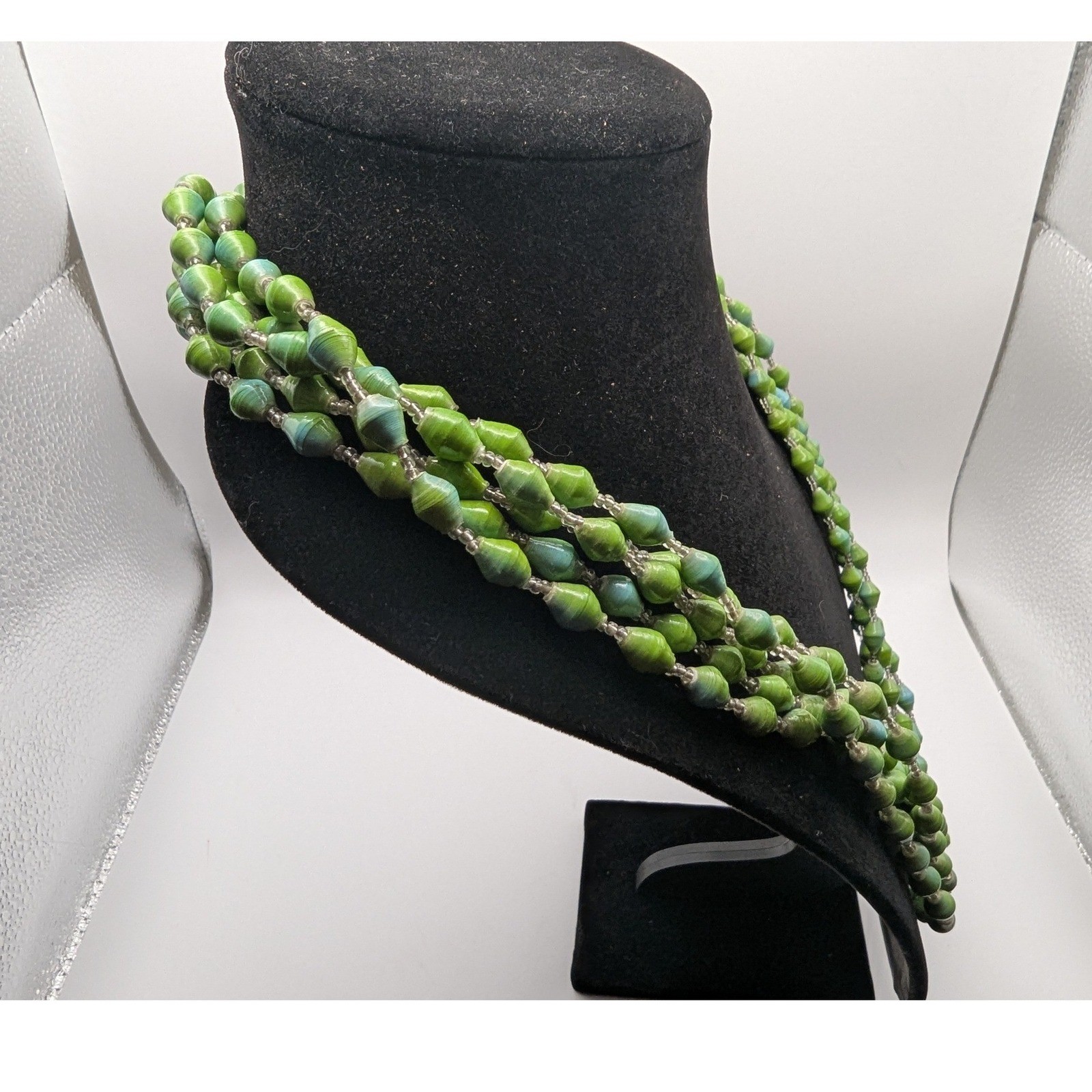 Multi Strand Green Paper Bead Statement Womens Ne… - image 2
