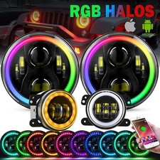 7 Led Headlights Rgb Halo Led Fog Lights Kit For Jeep Wrangler Jk Tj Lj 4wd 7 Led Headlights Rgb Halo Led Fog Lights Kit For Jeep Wrangler Jk Tj Lj 4wd