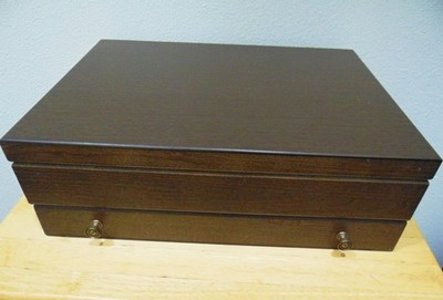 Vintage Silver Flatware Storage Drawer Chest Wood with Drawer Blue Interior