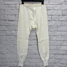 Vintage Hanes Mens Thermal Bottom Pants Size M Waffle Knit Ivory White Long John