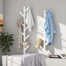 2 PCS White 37.8 Inch Vertical Metal Wall Mount Hat Coat Rack 9 Hooks Hanger